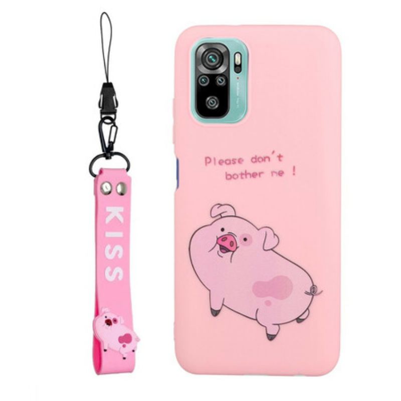 Coque Xiaomi Redmi Note 10/10S/Poco M5s Cochon avec Lanière Kiss