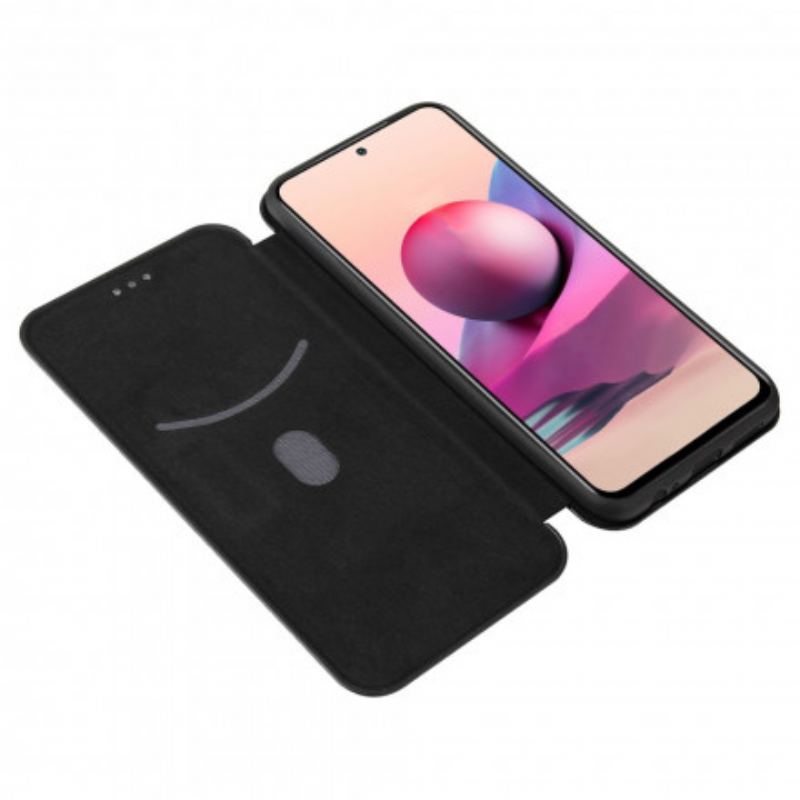 Flip Cover Xiaomi Redmi Note 10/10S/Poco M5s Fibre Carbone avec Anneau Support