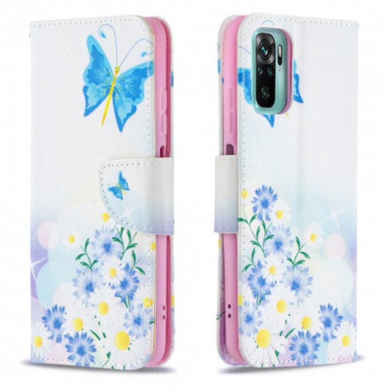 Housse Xiaomi Redmi Note 10/10S/Poco M5s Papillons et Fleurs Peints