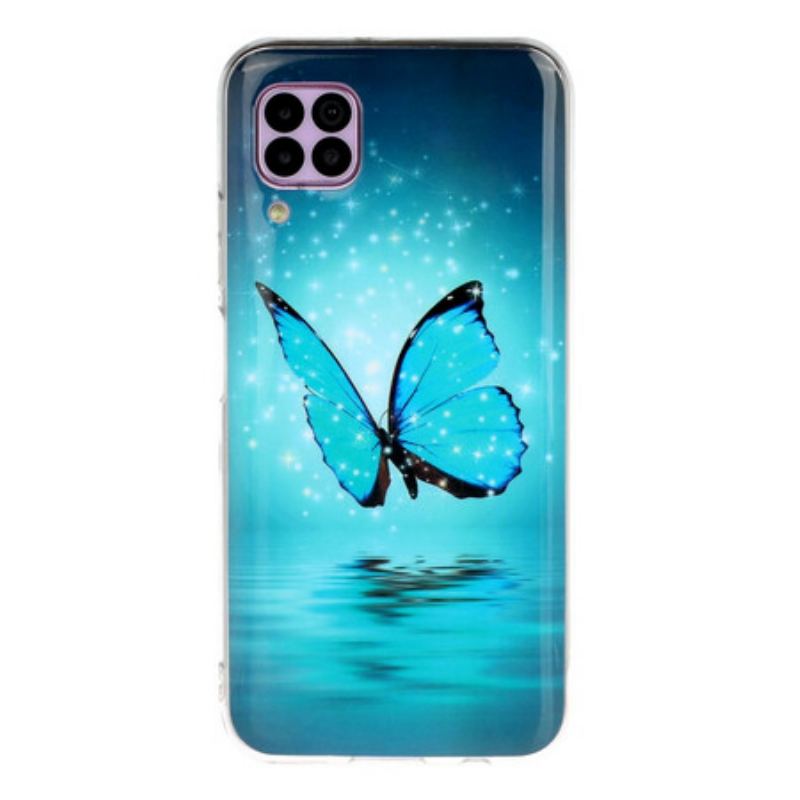 Coque Huawei P40 Lite Papillon Bleu Fluorescente