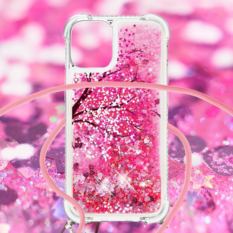 Coque iPhone 13 Pro à Cordon Paillettes Arbre