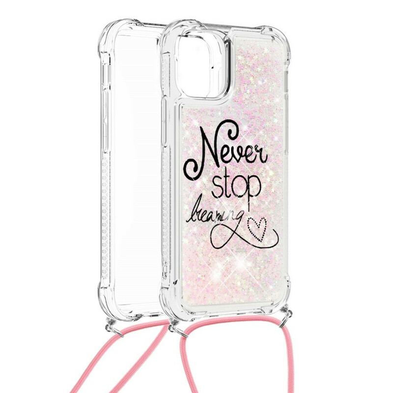 Coque iPhone 13 Pro à Cordon Paillettes Never Stop