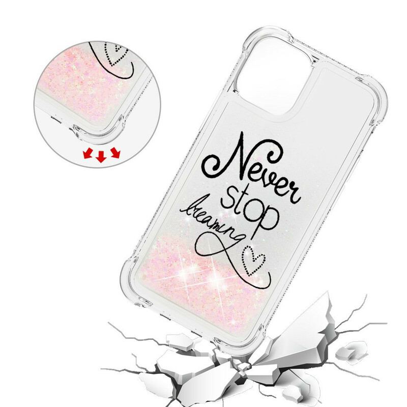 Coque iPhone 13 Pro Never Stop Dreaming Paillettes