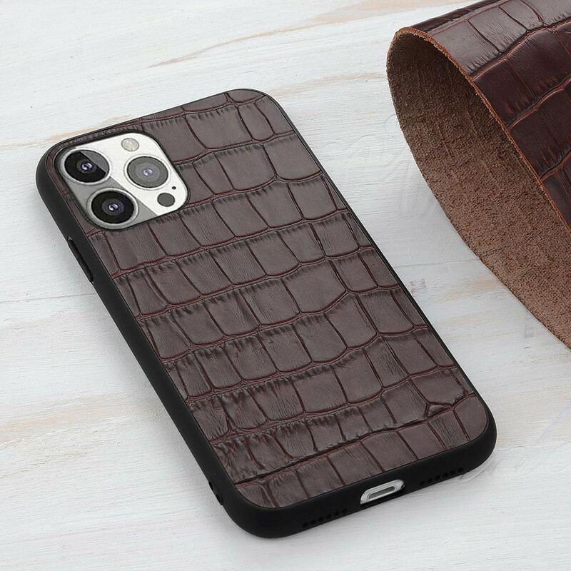 Coque iPhone 13 Pro Véritable Cuir Texture Crocodile