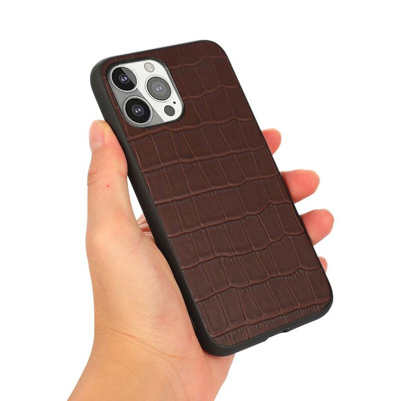 Coque iPhone 13 Pro Véritable Cuir Texture Crocodile