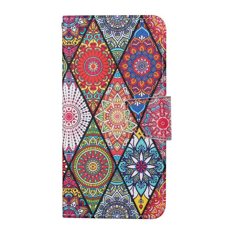 Housse iPhone 13 Pro Patchwork avec Lanière