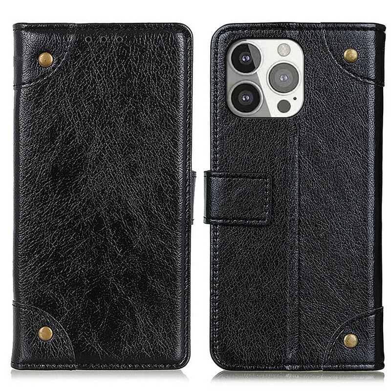 Housse iPhone 13 Pro Style Cuir Nappa Rivets Vintage