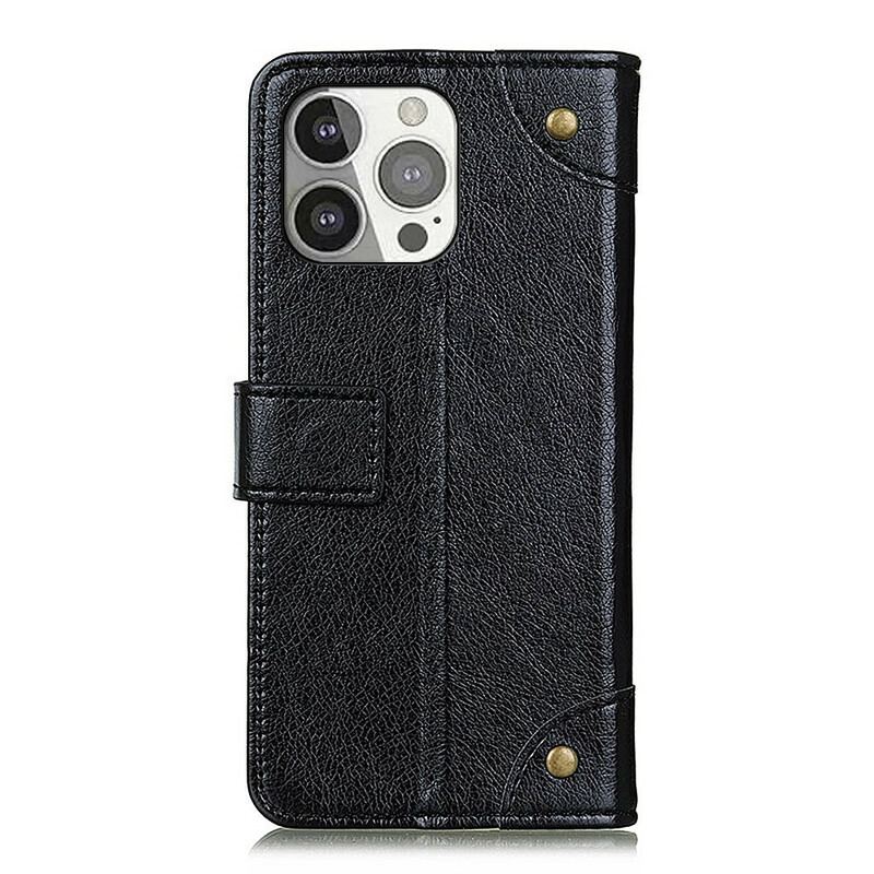 Housse iPhone 13 Pro Style Cuir Nappa Rivets Vintage