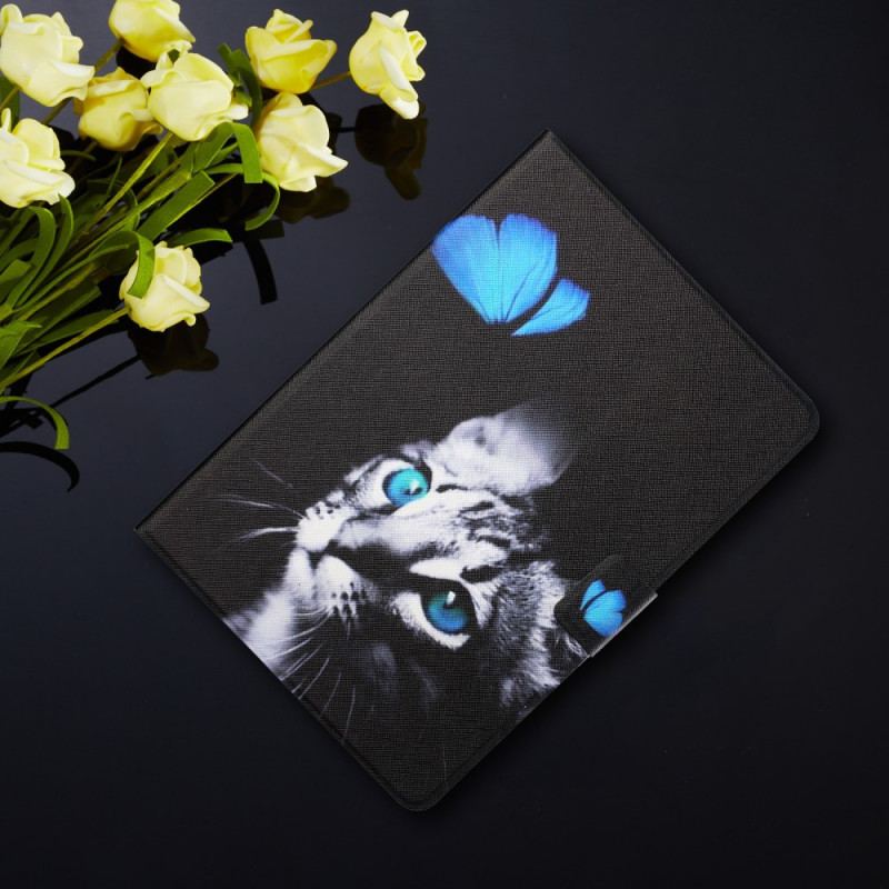 Housse iPad Mini 6 (2021) Chat et Papillon Bleu