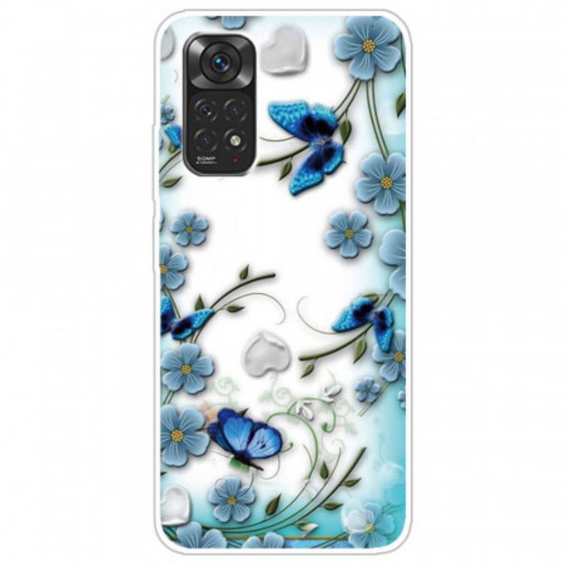 Coque Xiaomi Redmi Note 11 Pro /  Note 11 Pro 5G Papillons et Fleurs Rétros