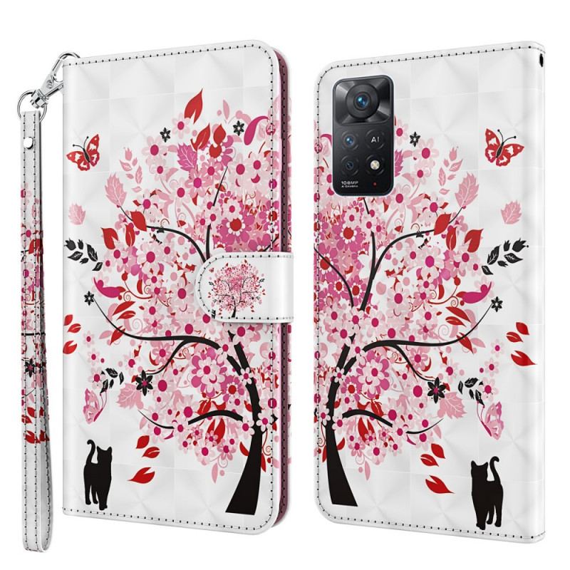 Housse Xiaomi Redmi Note 11 Pro / Note 11 Pro 5G Arbre Rose et Chat Noir