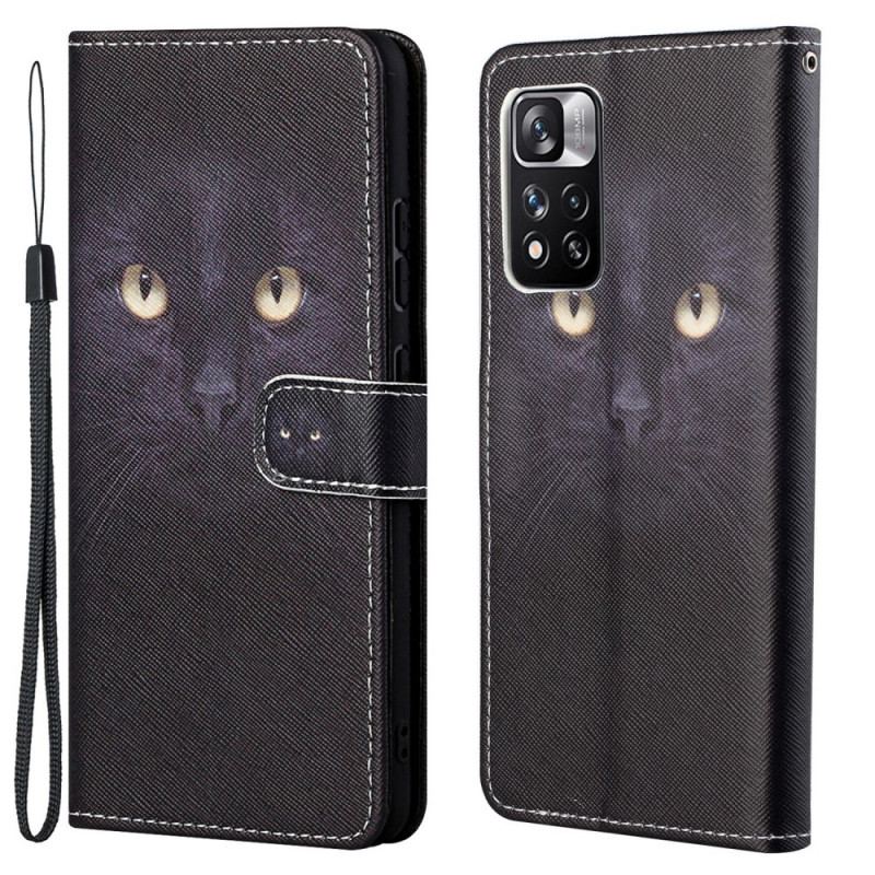 Housse Xiaomi Redmi Note 11 Pro / Note 11 Pro 5G Yeux de Chat Noir à Lanière