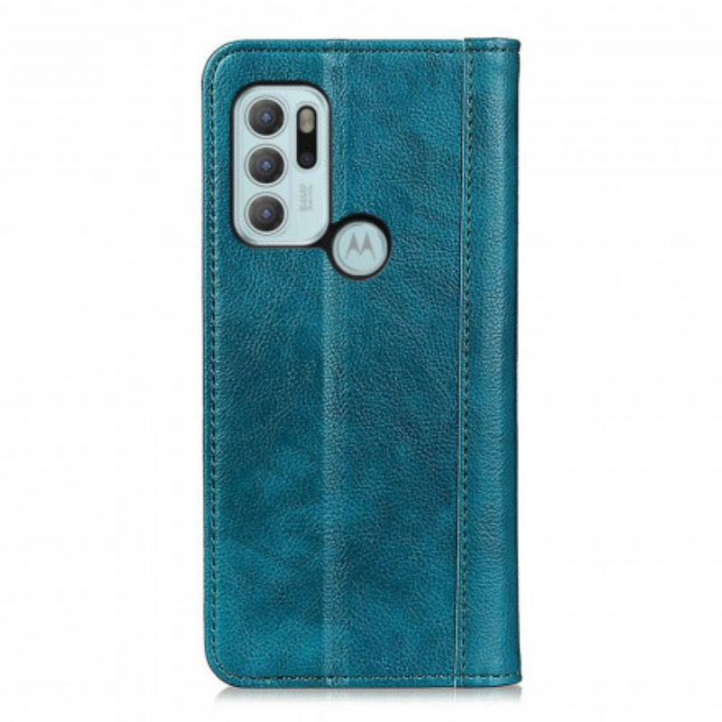 Flip Cover Motorola G60s Version Cuir Litchi Fendu