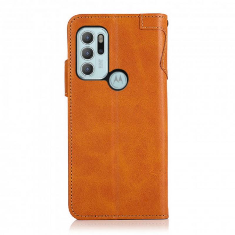 Housse Motorola G60s Simili Cuir Bouton KHAZNEH