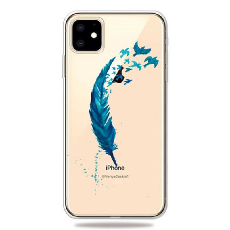 Coque iPhone 11 Belle Plume Bleue