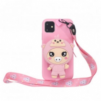 Coque iPhone 11 Cochon 3D avec Lanière Mousqueton