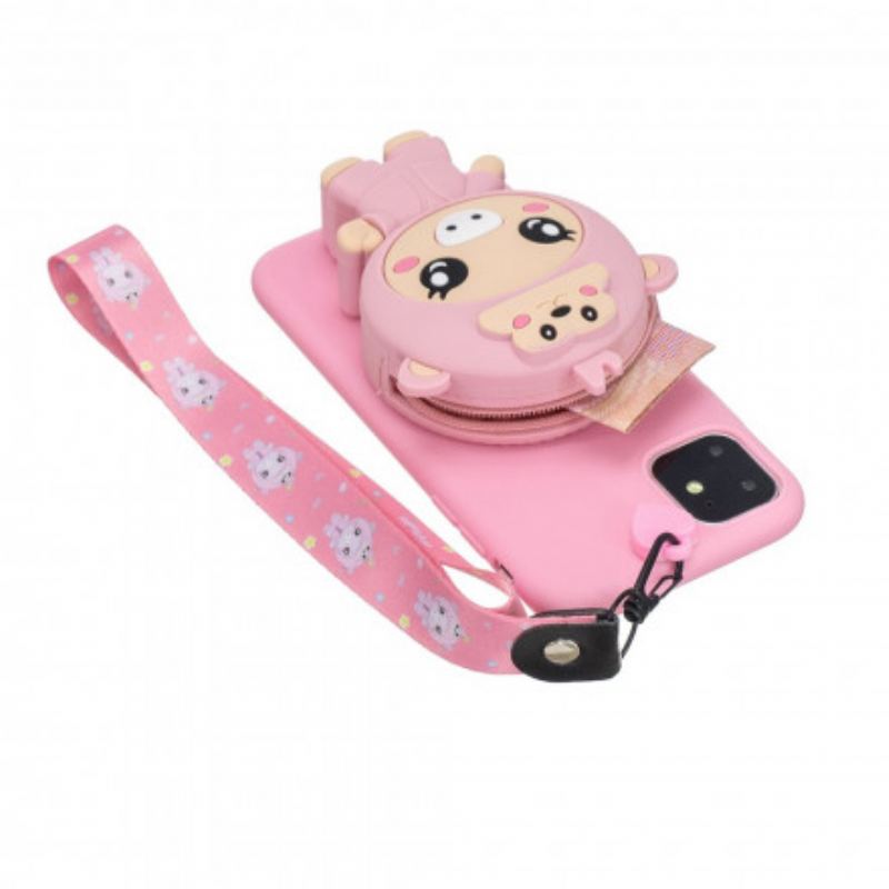 Coque iPhone 11 Cochon 3D avec Lanière Mousqueton