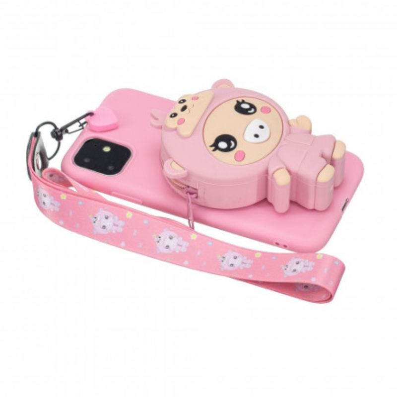 Coque iPhone 11 Cochon 3D avec Lanière Mousqueton