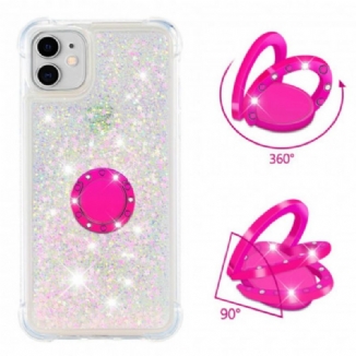 Coque iPhone 11 Paillettes avec Anneau-Support Diamants