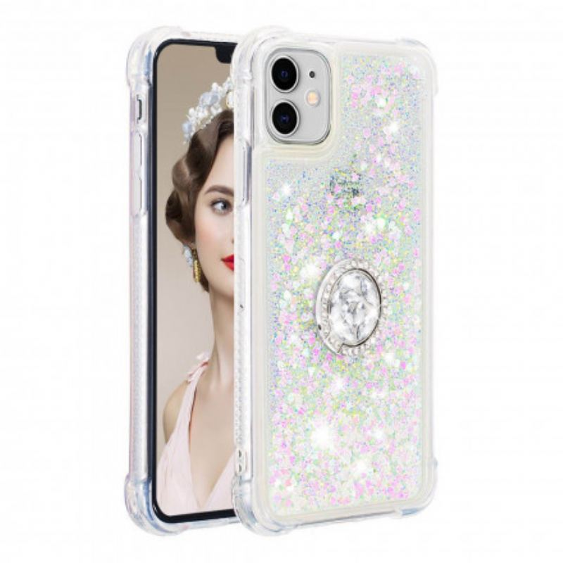 Coque iPhone 11 Paillettes avec Anneau-Support Diamants