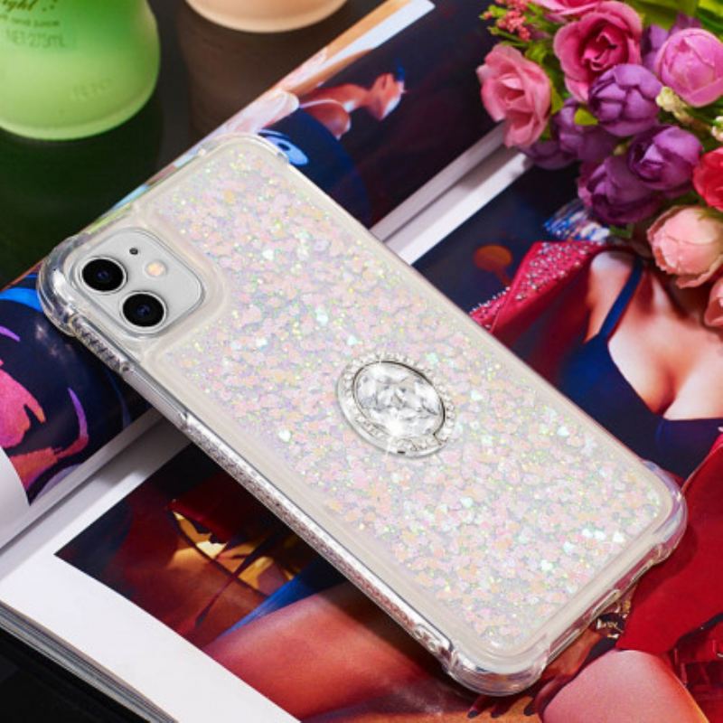 Coque iPhone 11 Paillettes avec Anneau-Support Diamants