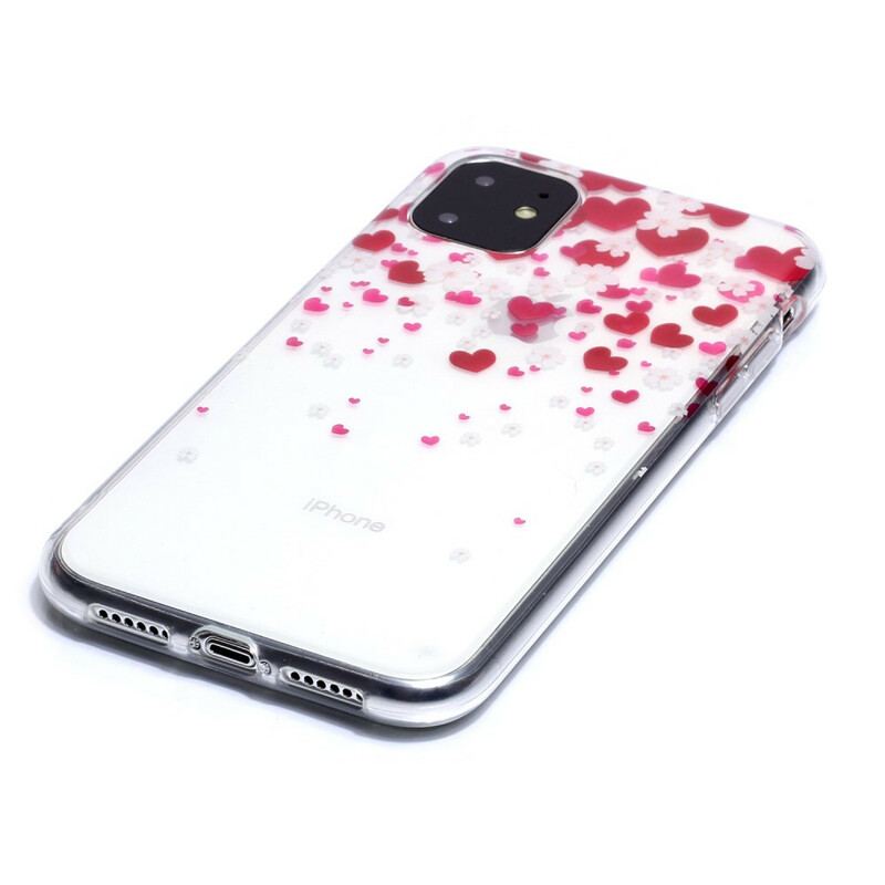 Coque iPhone 11 Pluie de Coeurs