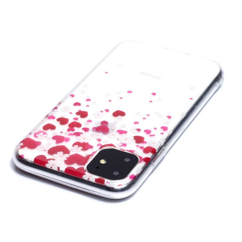 Coque iPhone 11 Pluie de Coeurs