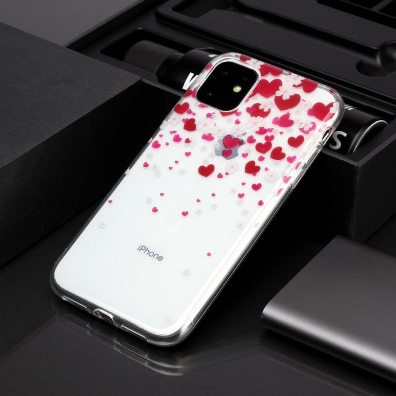 Coque iPhone 11 Pluie de Coeurs