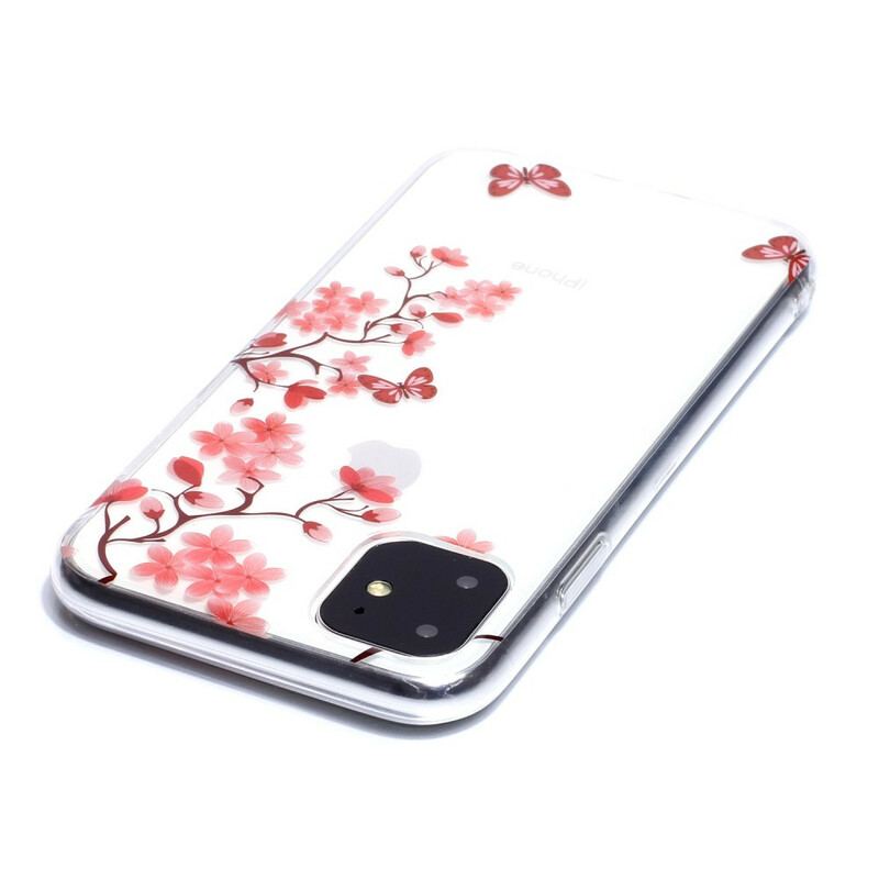 Coque iPhone 11 Transparente Branche au Papillons