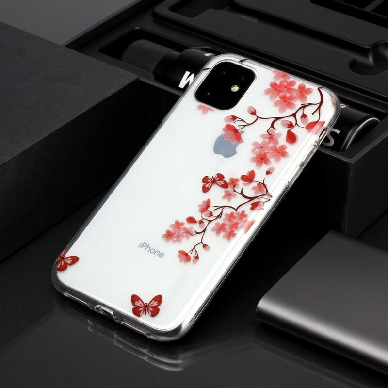 Coque iPhone 11 Transparente Branche au Papillons