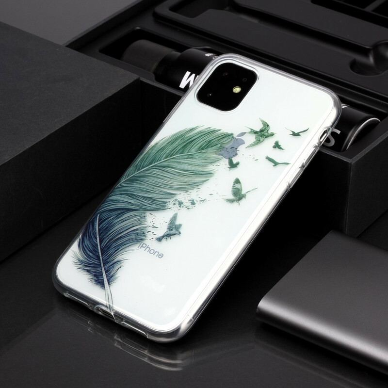 Coque iPhone 11 Transparente Plume Colorée