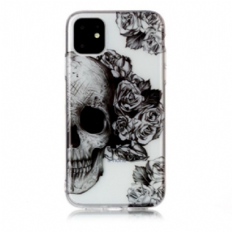 Coque iPhone 11 Transparente Tête de Mort Fleurie