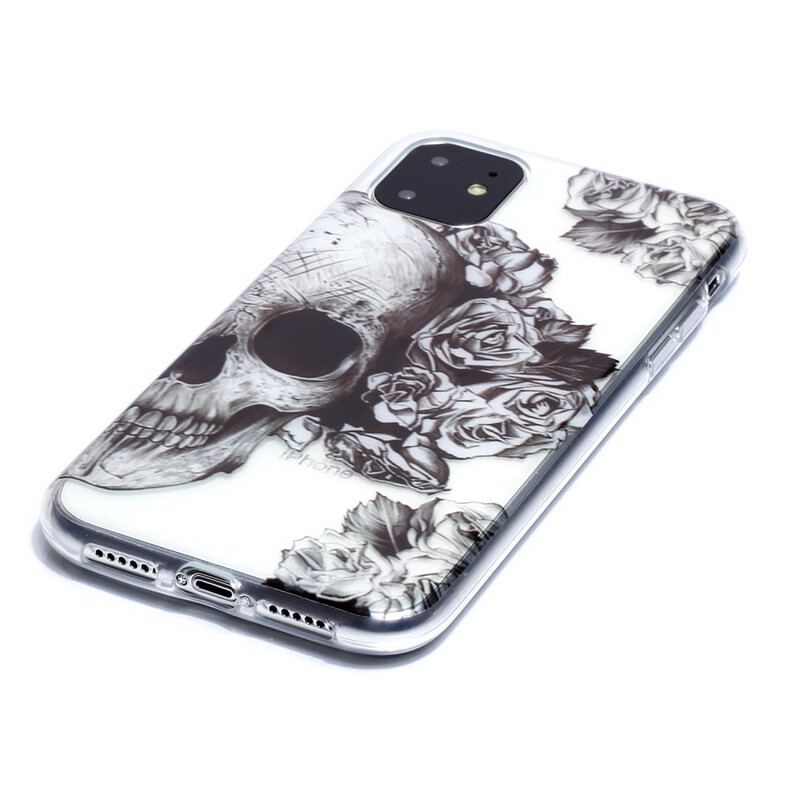 Coque iPhone 11 Transparente Tête de Mort Fleurie