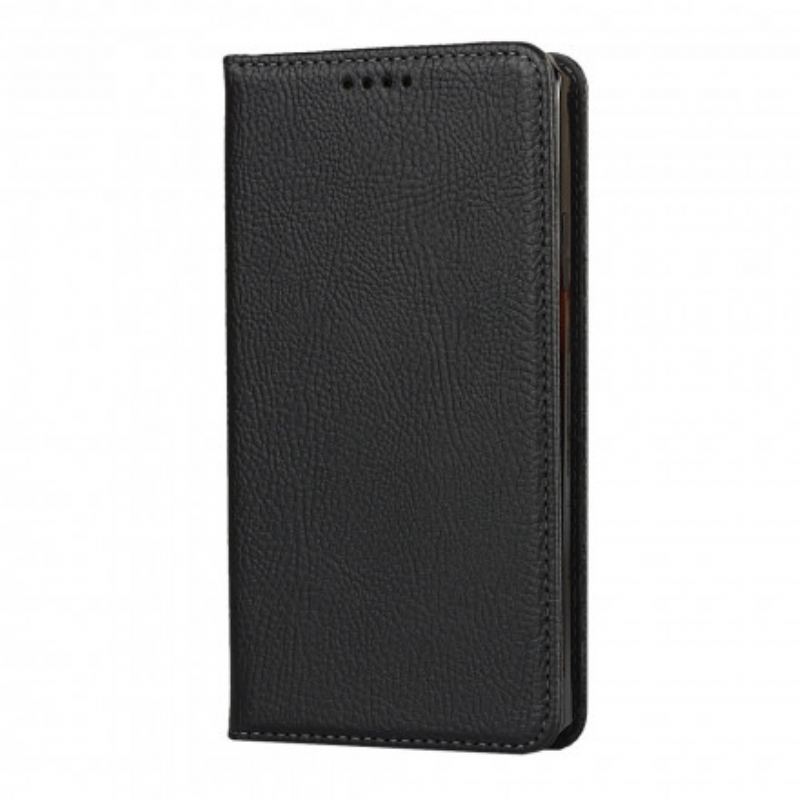 Flip Cover iPhone 11 Cuir Litchi Véritable à Lanière