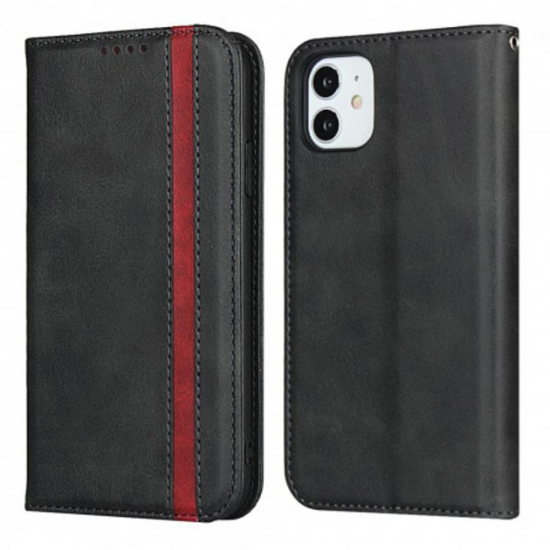 Flip Cover iPhone 11 Effet Cuir Bicolore avec Lanière