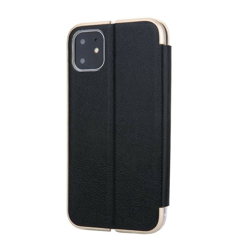 Flip Cover iPhone 11 Simili Cuir Rebords Métallisé