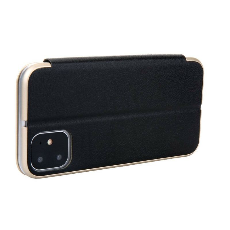 Flip Cover iPhone 11 Simili Cuir Rebords Métallisé