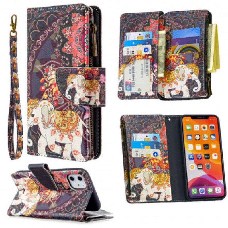 Housse iPhone 11 Poche Zippée Éléphant