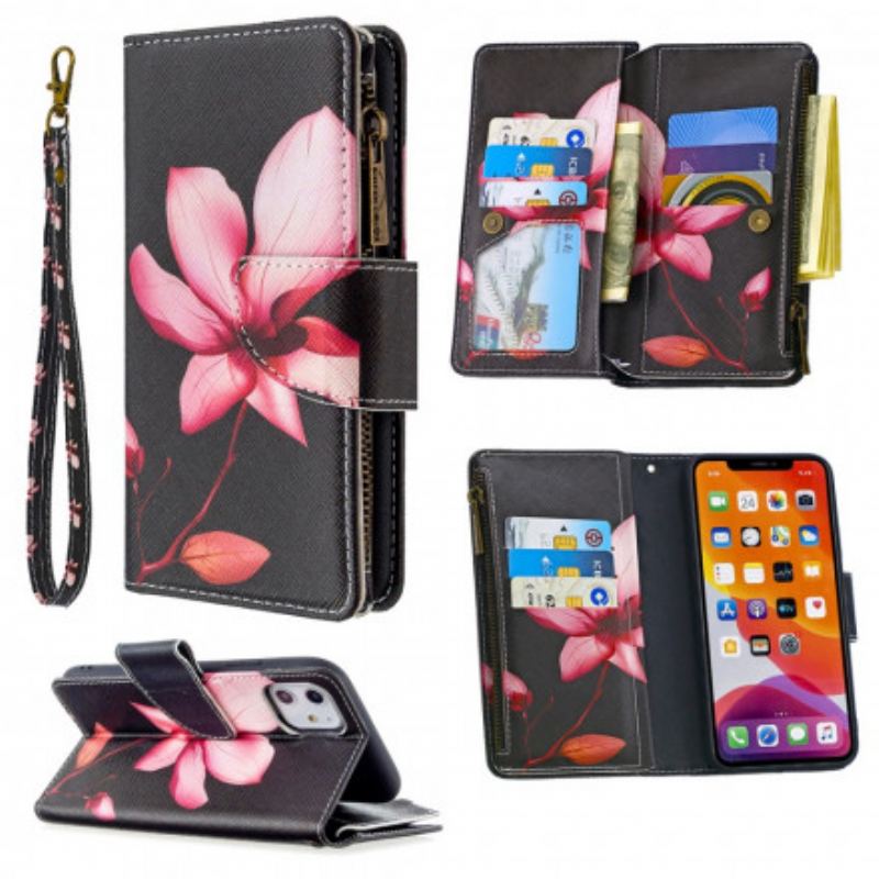 Housse iPhone 11 Poche Zippée Fleur