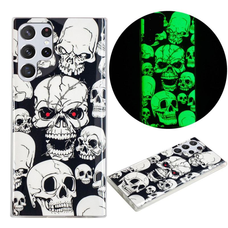 Coque Samsung Galaxy S22 Ultra 5G Attention Têtes de Mort Fluorescente