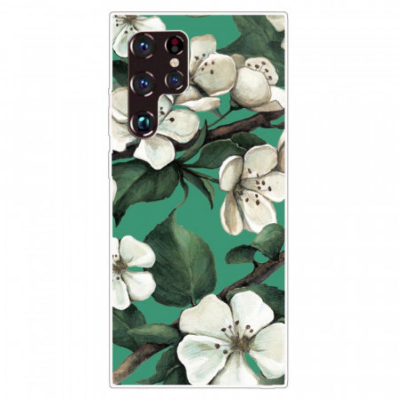 Coque Samsung Galaxy S22 Ultra 5G Fleurs Blanches Peintes