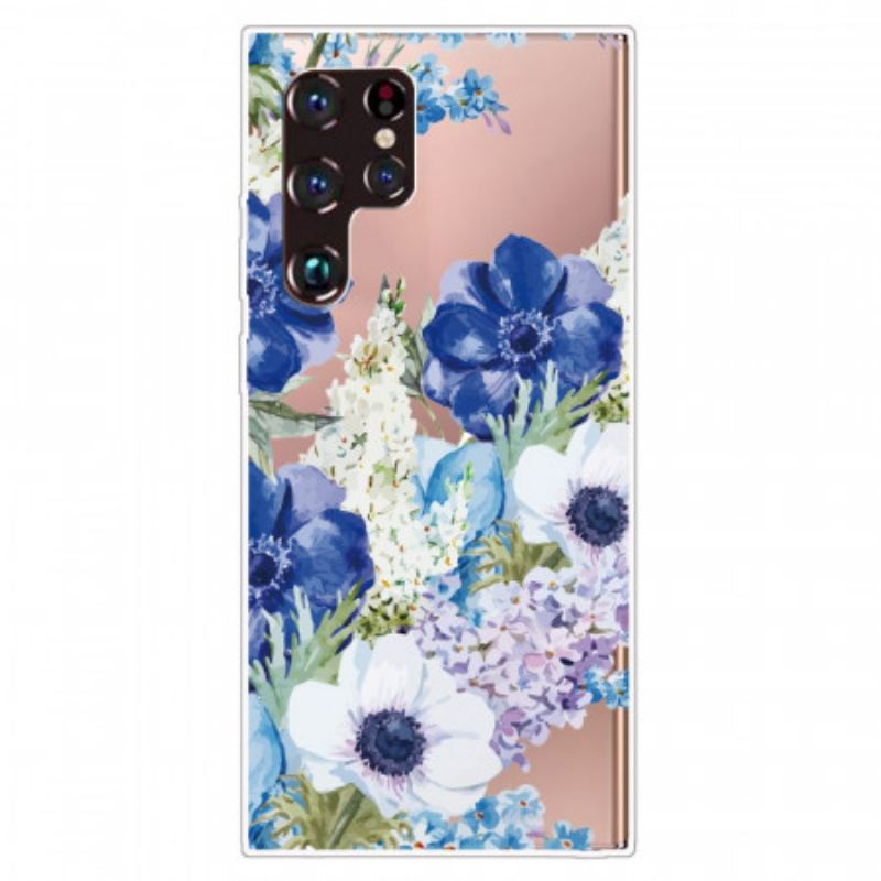 Coque Samsung Galaxy S22 Ultra 5G Fleurs Bleues Aquarelle