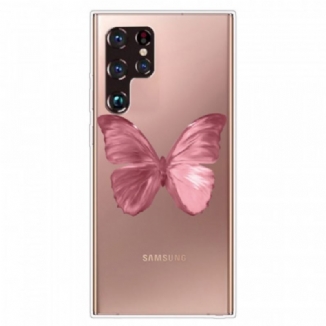 Coque Samsung Galaxy S22 Ultra 5G Flexible Papillon Rose