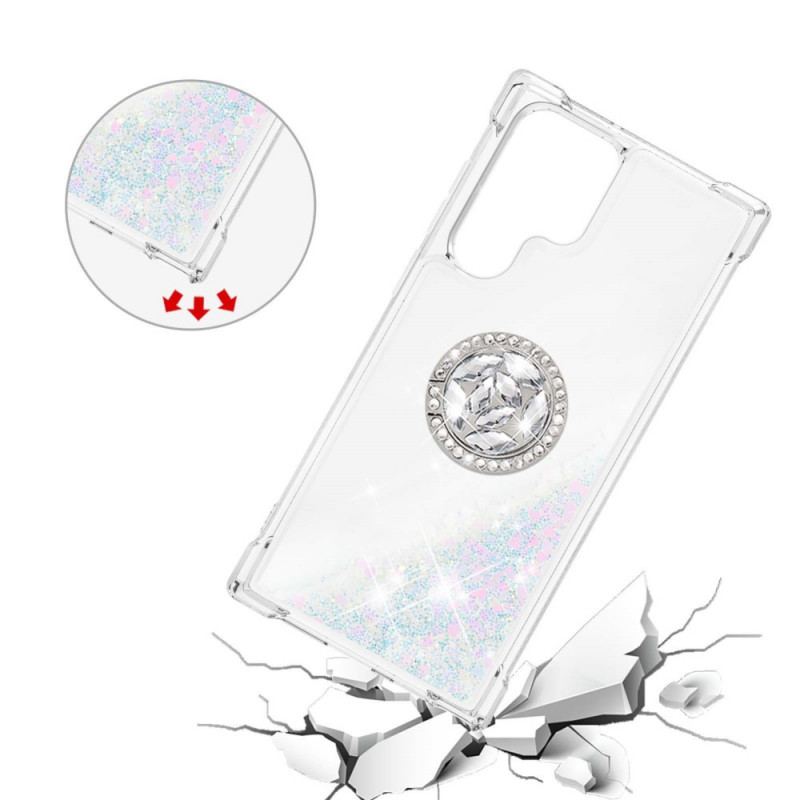 Coque Samsung Galaxy S22 Ultra 5G Paillettes Anneau-Support