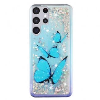 Coque Samsung Galaxy S22 Ultra 5G Paillettes Papillons