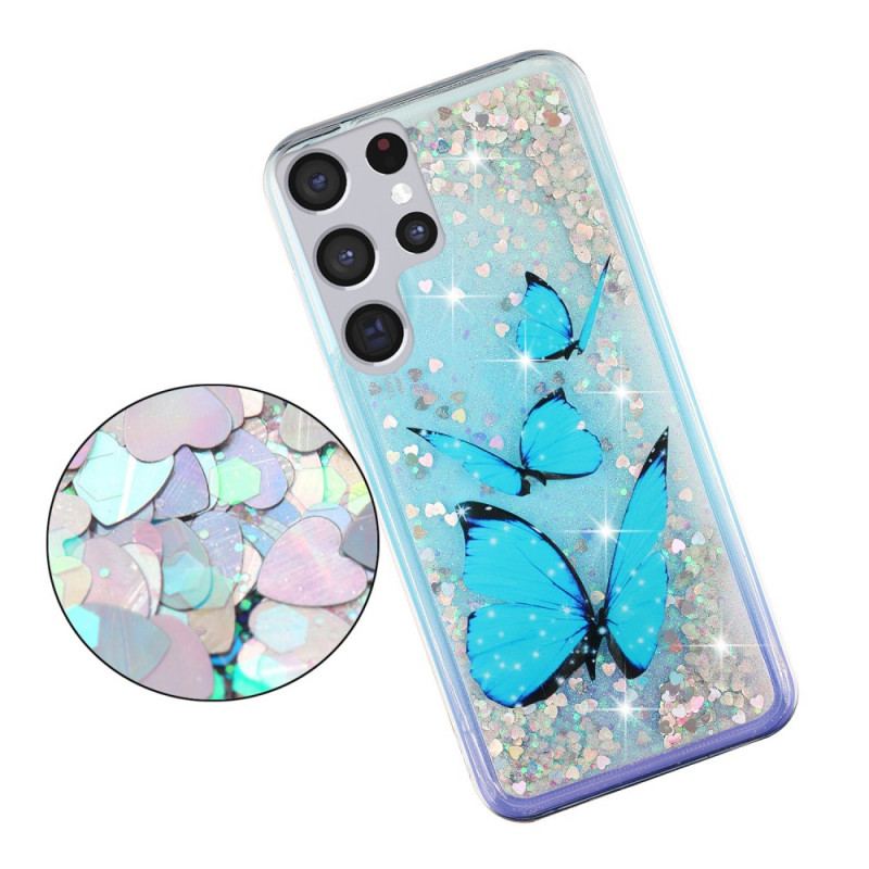 Coque Samsung Galaxy S22 Ultra 5G Paillettes Papillons