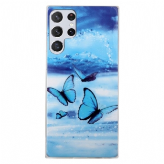 Coque Samsung Galaxy S22 Ultra 5G Papillons Bleus Fluorescente