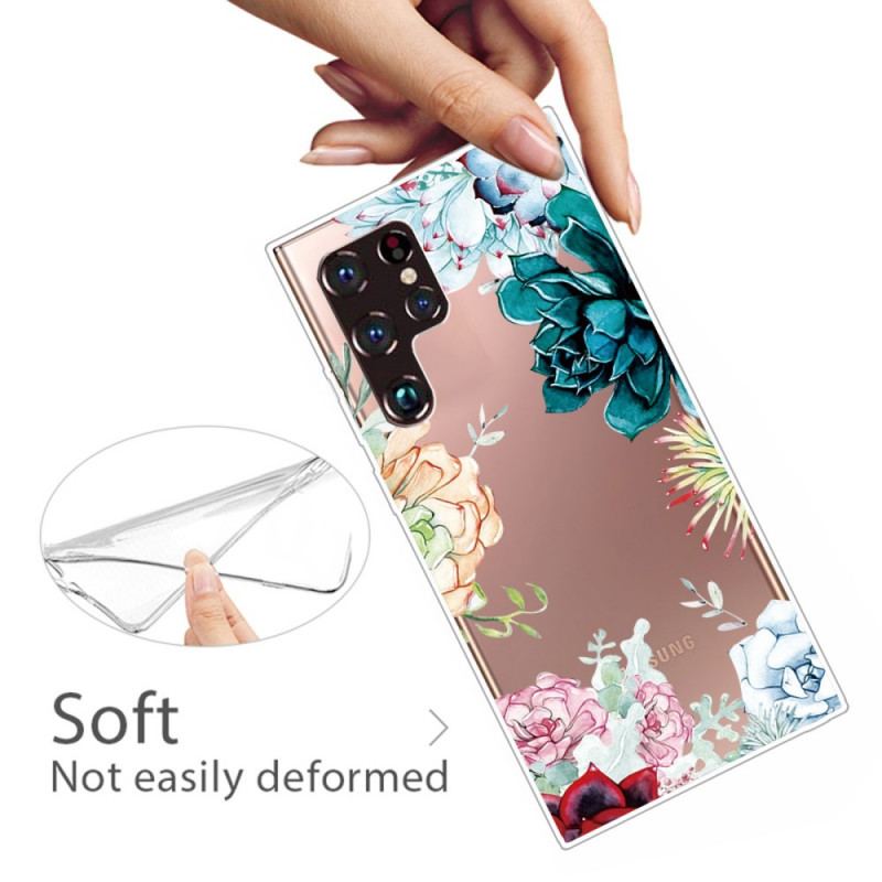 Coque Samsung Galaxy S22 Ultra 5G Transparente Fleurs Aquarelle