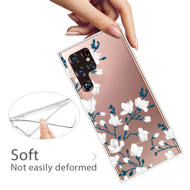 Coque Samsung Galaxy S22 Ultra 5G Transparente Fleurs Blanches