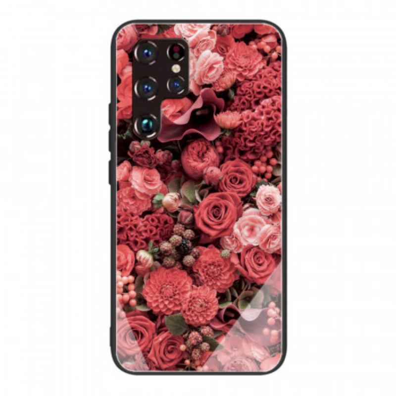 Coque Samsung Galaxy S22 Ultra 5G Verre trempé Fleurs Roses